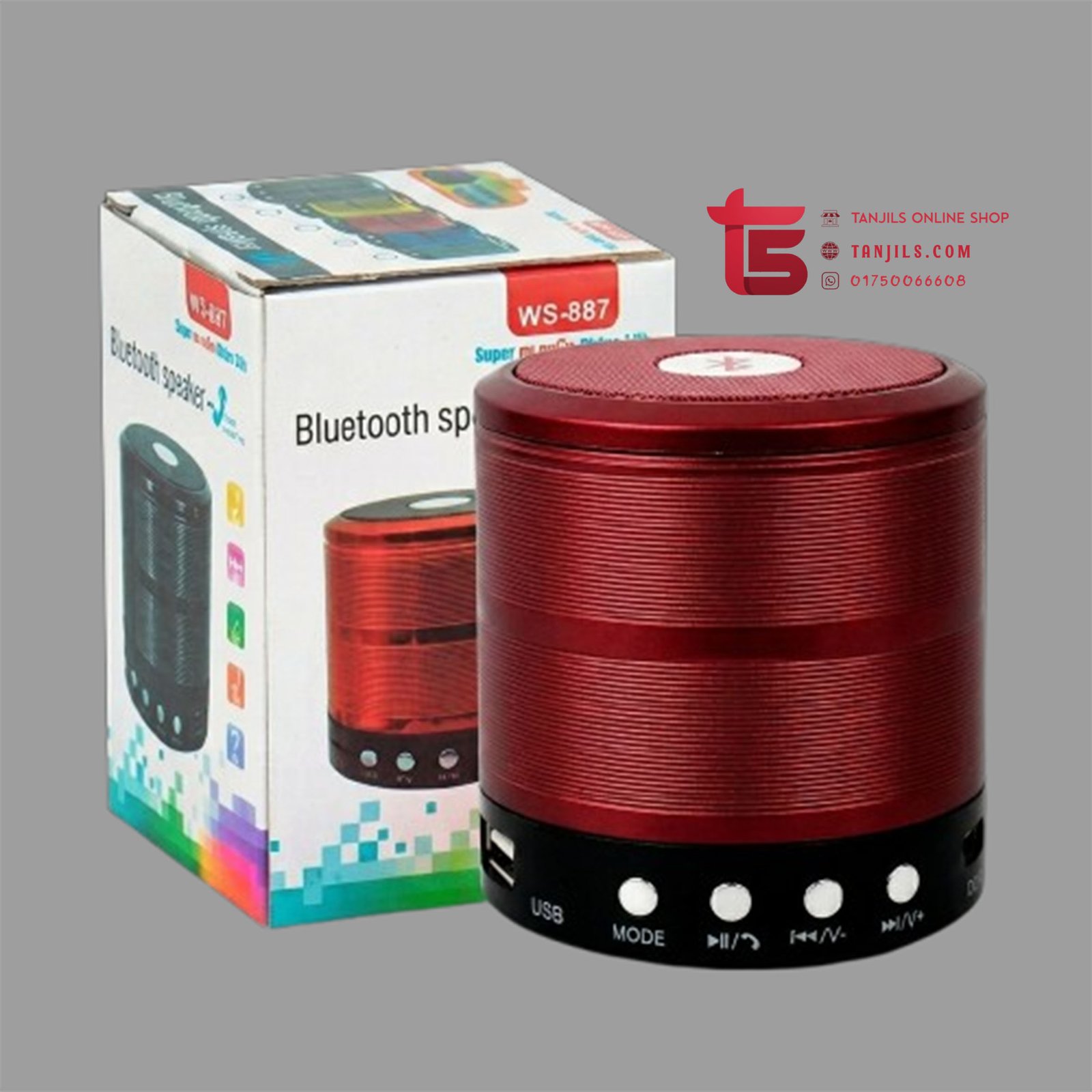 WS-887 Mini Portable Bluetooth Speaker with FM Radio & TF Card Slot